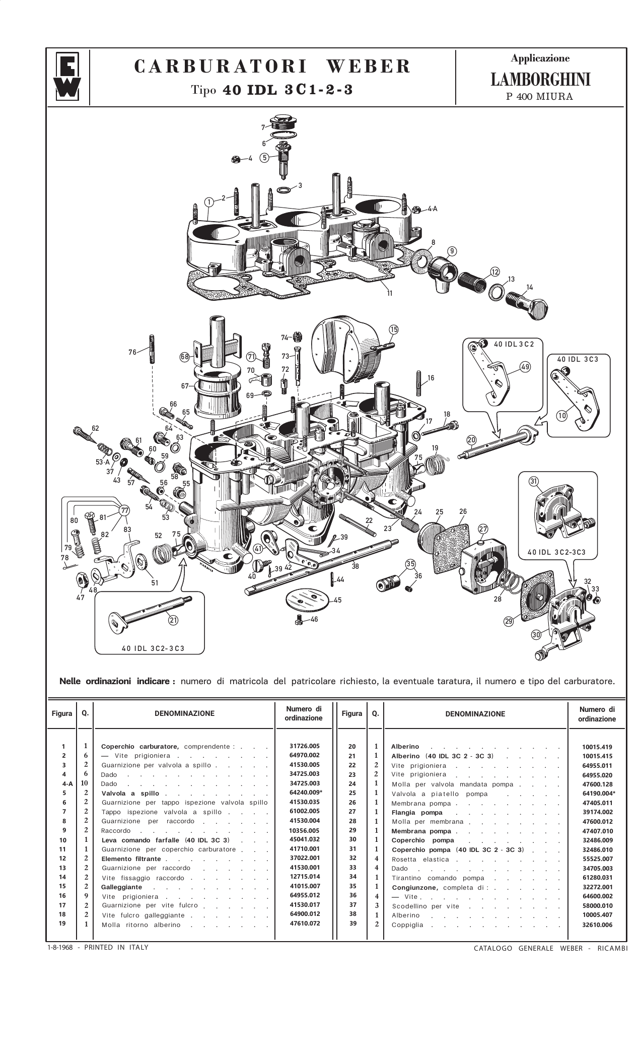 Weber 40 IDL 3C carburetor drawing